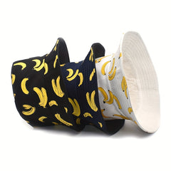 Cartoon Banana Print Bucket Hat Cotton Summer Sun Women Basin Cap