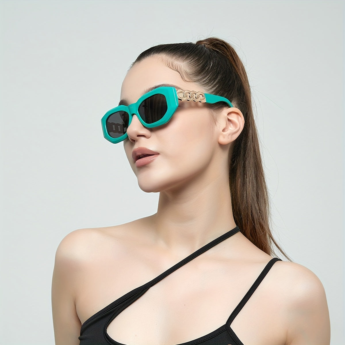 Large Geometric Sunglasses For Women Men Chain Charm Glasses UV400