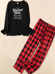 Women's Plus Slogan Print Tee & Plaid Pants Pajamas Set