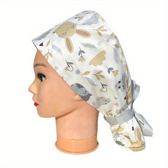Adjustable Cotton Work Cap With Button Cartoon Print Long Hair Nurse Cap