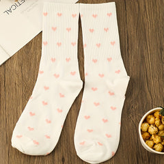3 Pairs Heart Print Socks Comfy Mid Tube Women's Stockings