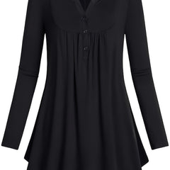 Women's Solid Long Sleeve Button Up Ruched Peplum Top