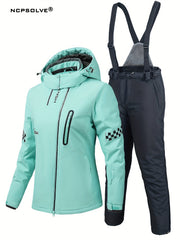 Windproof Checkerboard Ski Set Long Sleeves Jacket & Trouser Suit