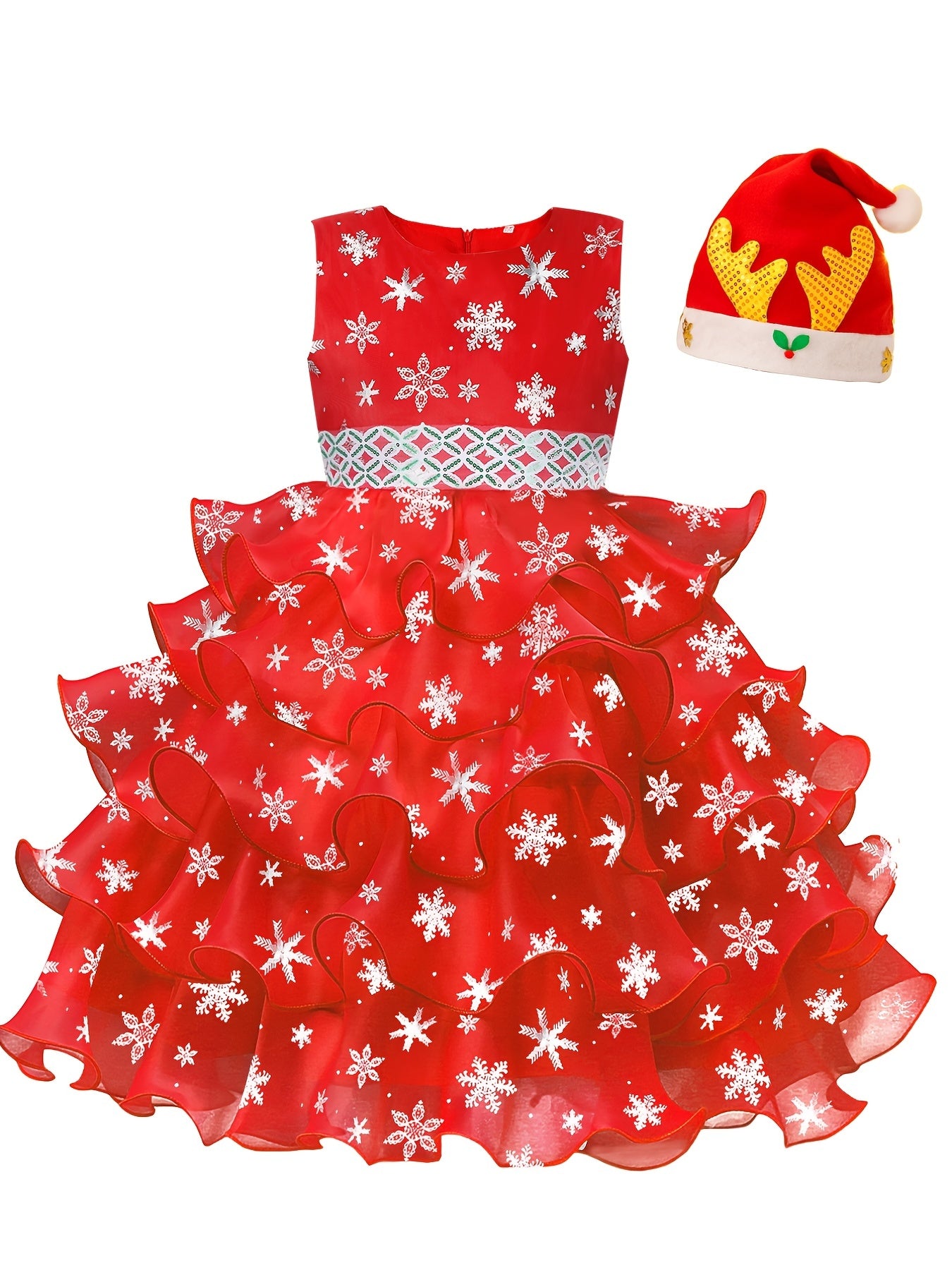Girl's Christmas Costume Snowflake Sequin Decor Dress Kids Clothes For Party