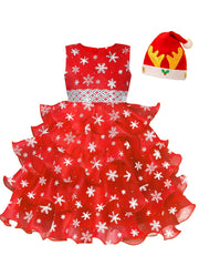 Girl's Christmas Costume Snowflake Sequin Decor Dress Kids Clothes For Party