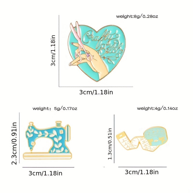 Sewing Machine Measure Tape Scissors Needlework Sheep Brooch
