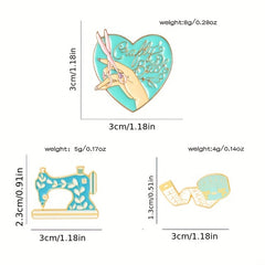 Sewing Machine Measure Tape Scissors Needlework Sheep Brooch