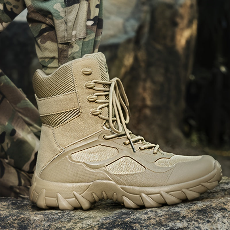Men's Solid High Top Military Style Hiking Boots Non Slip Lace Up Shoes