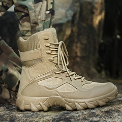 Men's Solid High Top Military Style Hiking Boots Non Slip Lace Up Shoes