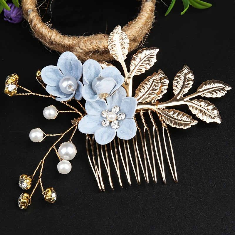 Golden Flower Leaf Hair Comb Pins Bridesmaids Brides Hairpins Headdress Wedding