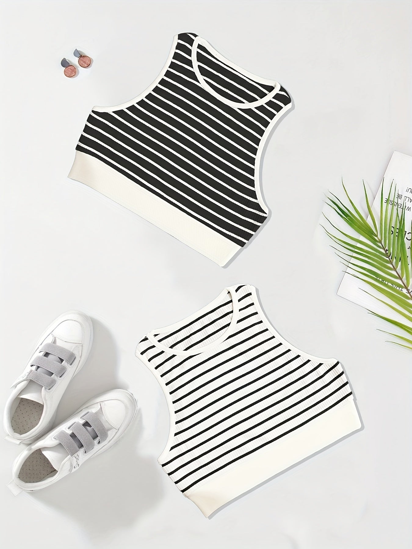 Striped Print Tank Top 2 Pack Crew Neck Sleeveless Summer Top