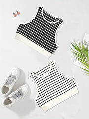 Striped Print Tank Top 2 Pack Crew Neck Sleeveless Summer Top