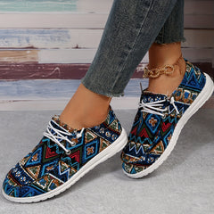 Women's Tribal Flat Loafers Slip On Canvas Shoes Casual Low Top Walking Shoes