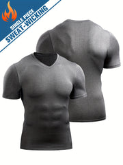 Men's Compression T Shirt V Neck Base Layer for Running Basketball Training