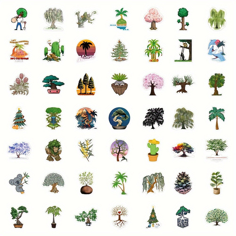 50pcs Cartoon Trees Graffiti Stickers DIY Waterproof Decorative Stickers