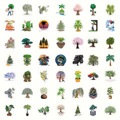 50pcs Cartoon Tree Stickers for Laptop Helmet Water Cup - Waterproof DIY