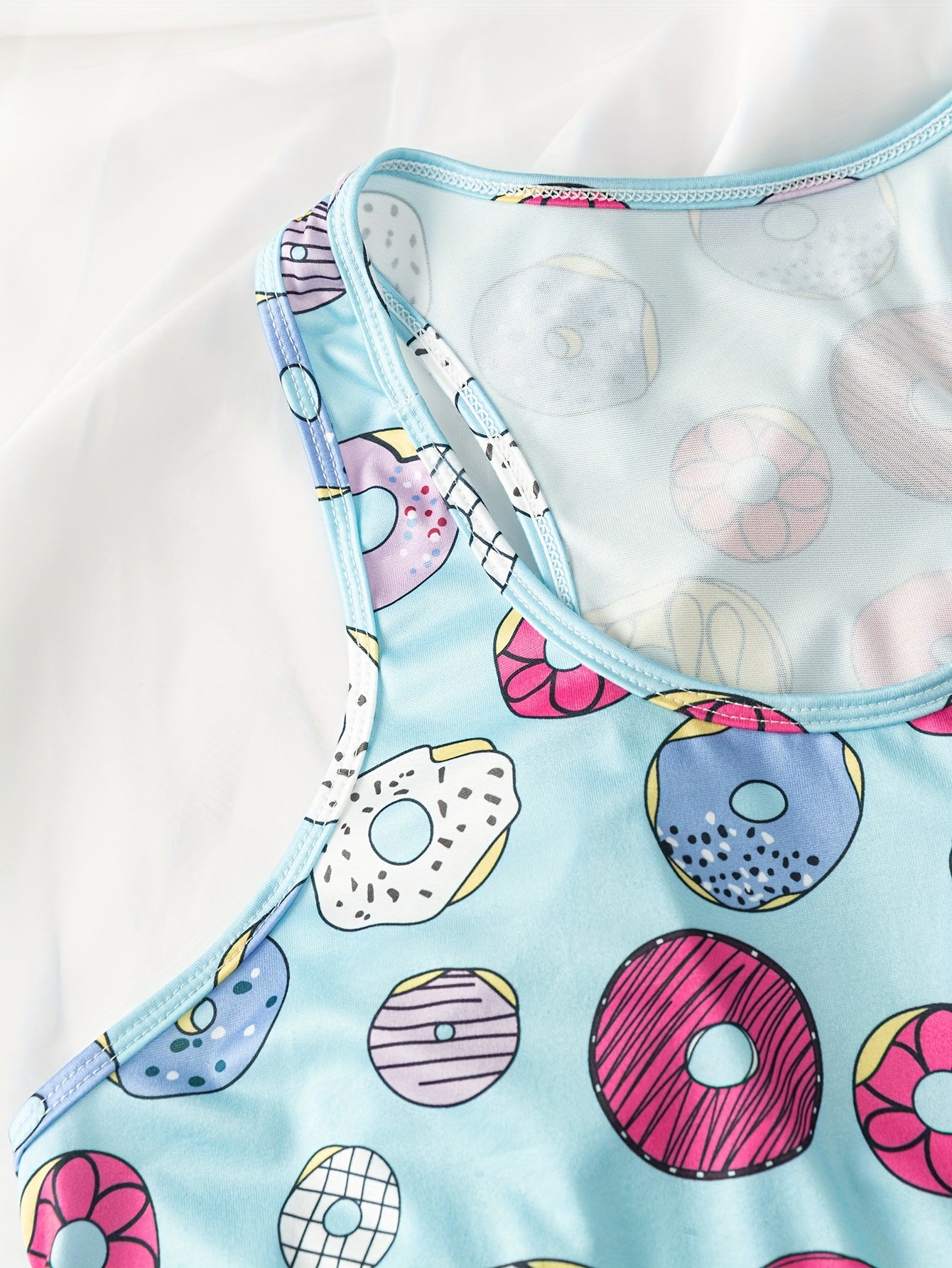 Donut Print Crop Tank Top & Shorts Set