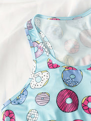 Donut Print Crop Tank Top & Shorts Set
