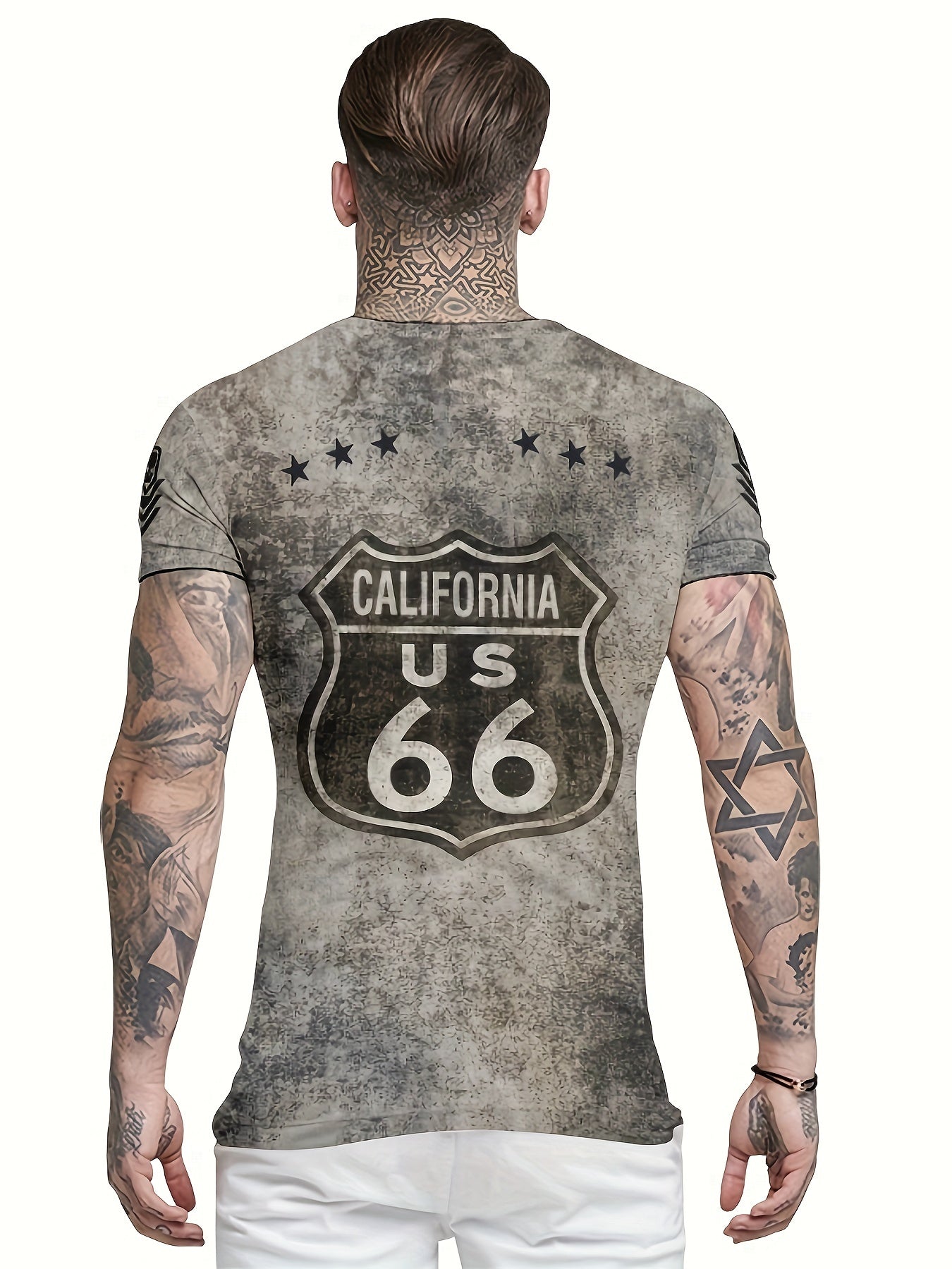 Men's Casual 3D Print Tee Shirt Street Style Stretch Round Neck for Summer
