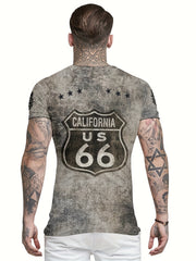 Men's Casual 3D Print Tee Shirt Street Style Stretch Round Neck for Summer