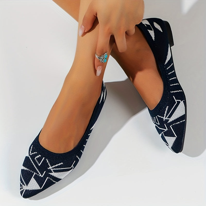 Women's Pointed Toe Knitted Ballet Flats Soft Sole Slip On Shoes