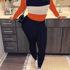 Casual Two piece Set Block Long Sleeve T shirt & Skinny Pants
