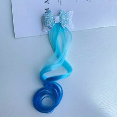 Girls' Curly Gradient Wig Hair Clip with Sequin Bow Decoration