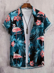 Flamingo Print Men s Casual Short Sleeve Hawaiian Shirt