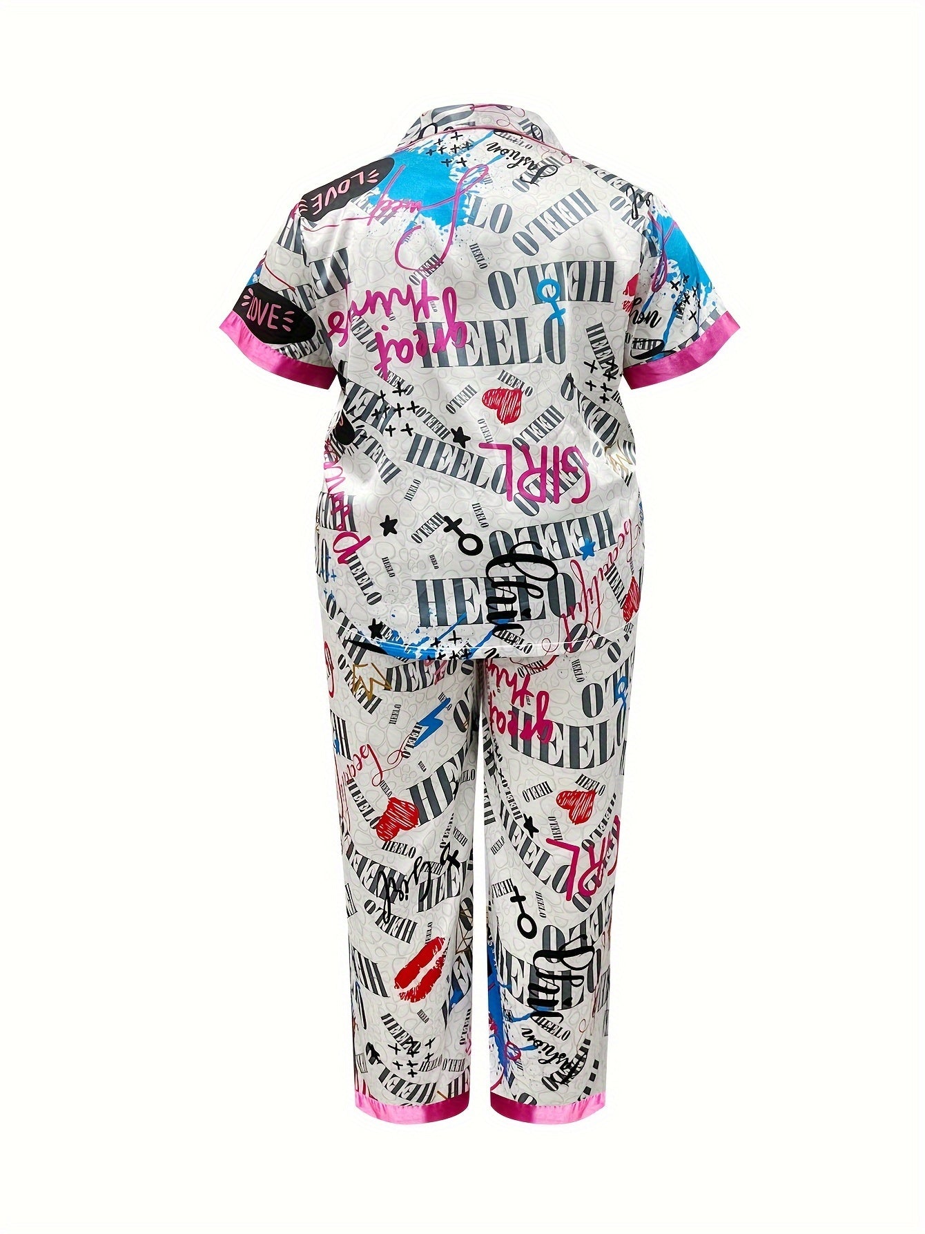 Women's Graffiti Print Satin Pajama Set