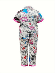 Women's Graffiti Print Satin Pajama Set
