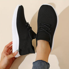 Women's Knitted Sneakers Comfy Lace Up Outdoor Running Shoes