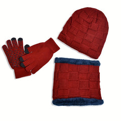 Kids Winter Knit Hat Scarf Gloves Set, Warm Beanie with Gloves & Scarf