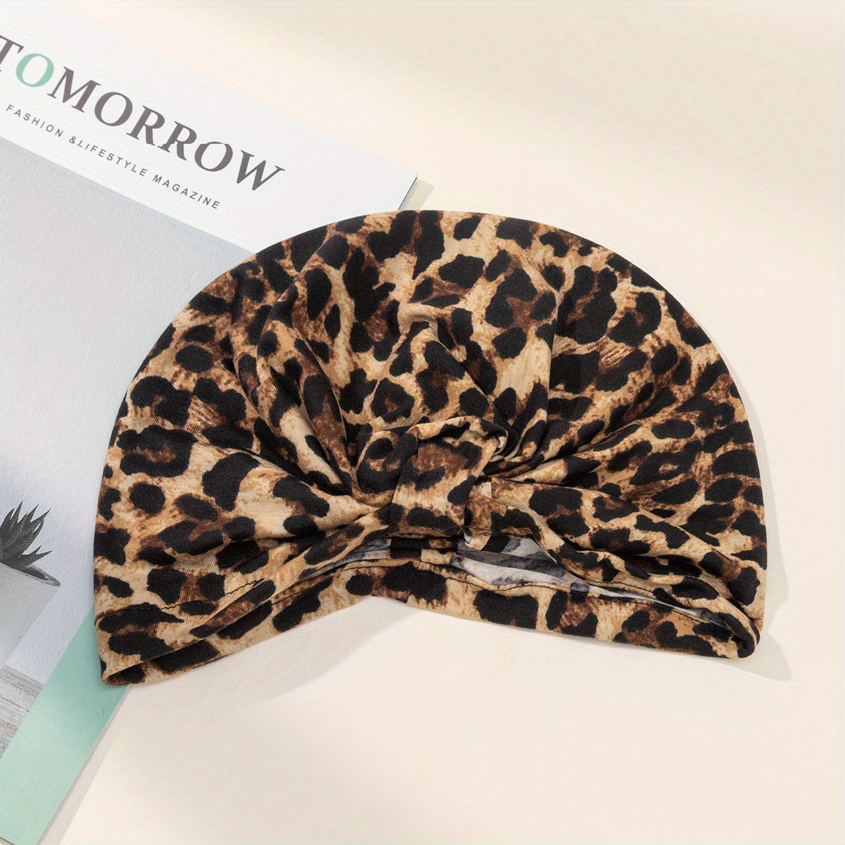 Leopard Print Turban Cap Head Wrap Elastic Hijab Bonnet Women Bandana