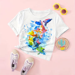 Tie Dye Butterfly Short Sleeve T shirt Girls Summer Pullover Tops