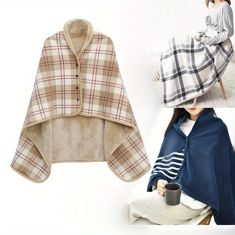 Multifunctional Shawl Blanket, Plaid Pattern Polar Fleece Wearable Blanket