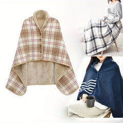 Multifunctional Shawl Blanket, Plaid Pattern Polar Fleece Wearable Blanket