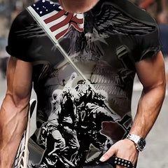 3D American Flag Print Men's T Shirt for Summer