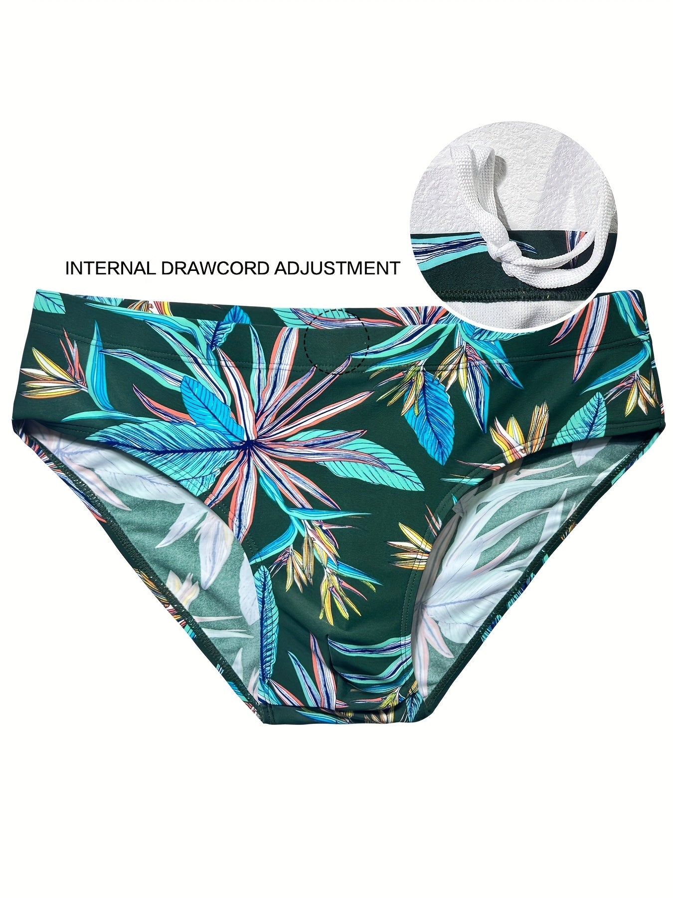 Men's Leaves Print Racing Swim Trunks Quick Drying Swimwear
