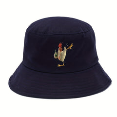 Cartoon Rooster Embroidered Sunscreen Bucket Cap
