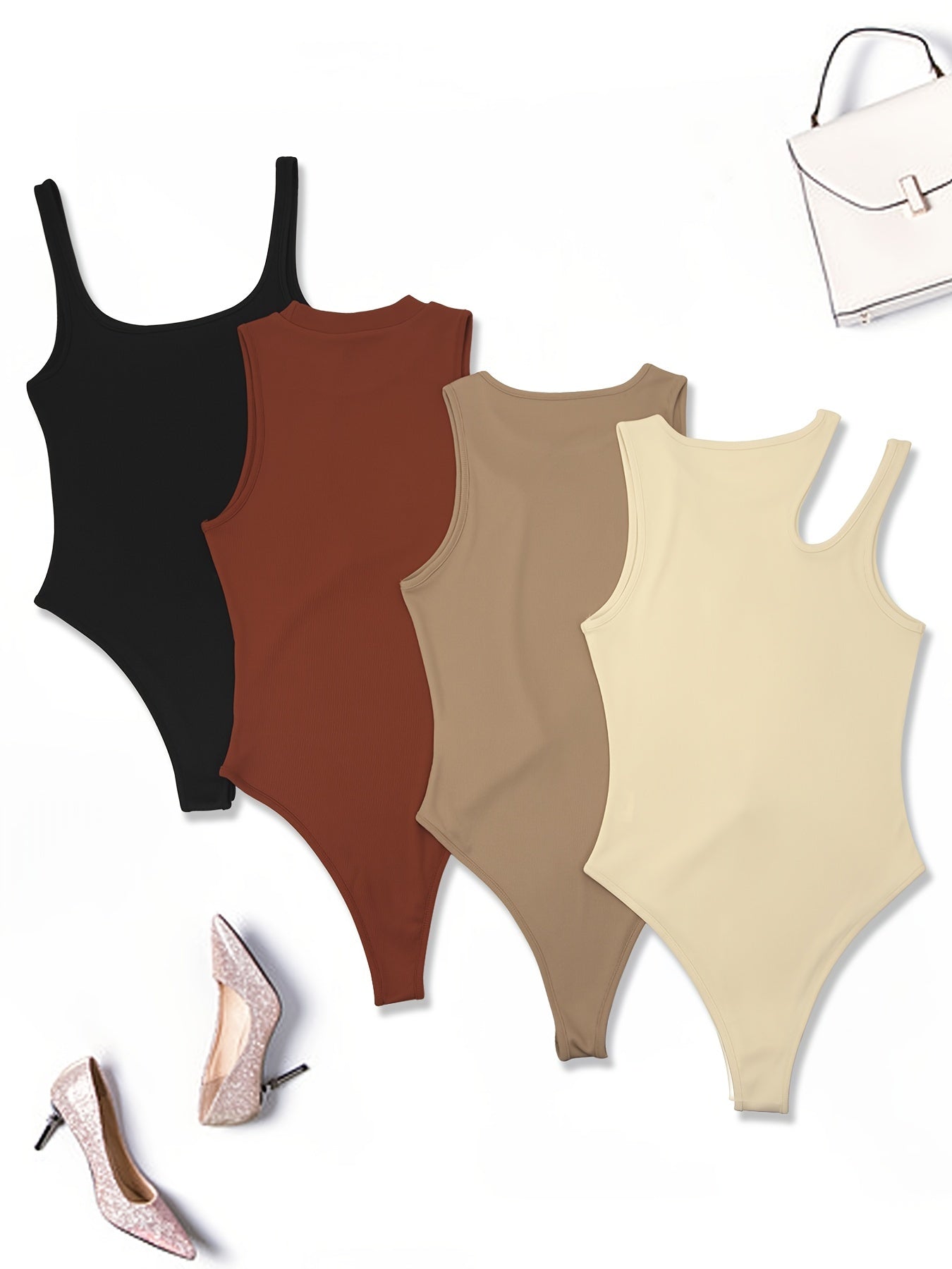 Ribbed Knit Bodysuit 4 Pack Sleeveless Casual Bodysuits