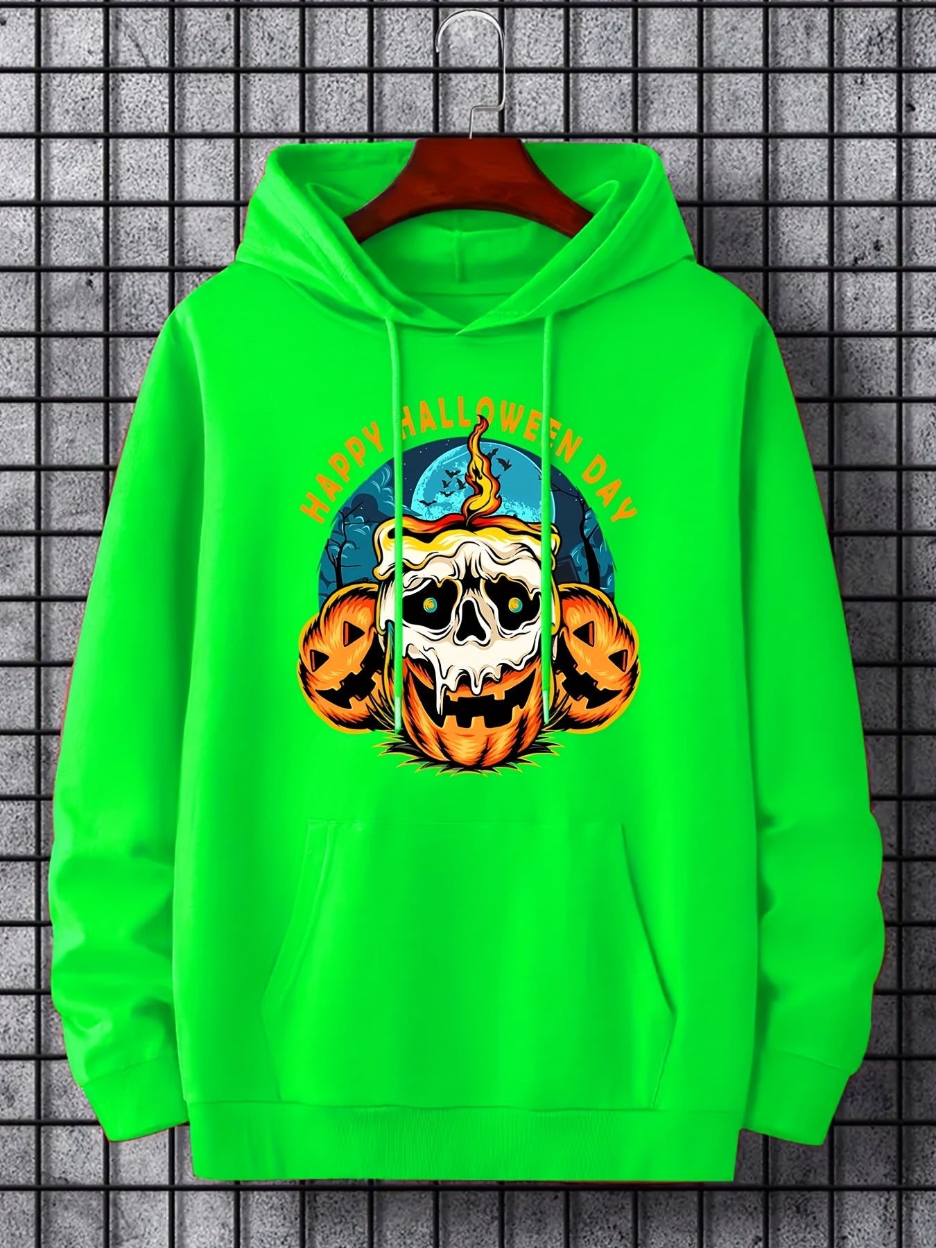 Men's Halloween Style Skull Candle Graphic Hoodie Drawstring Sweatshirt