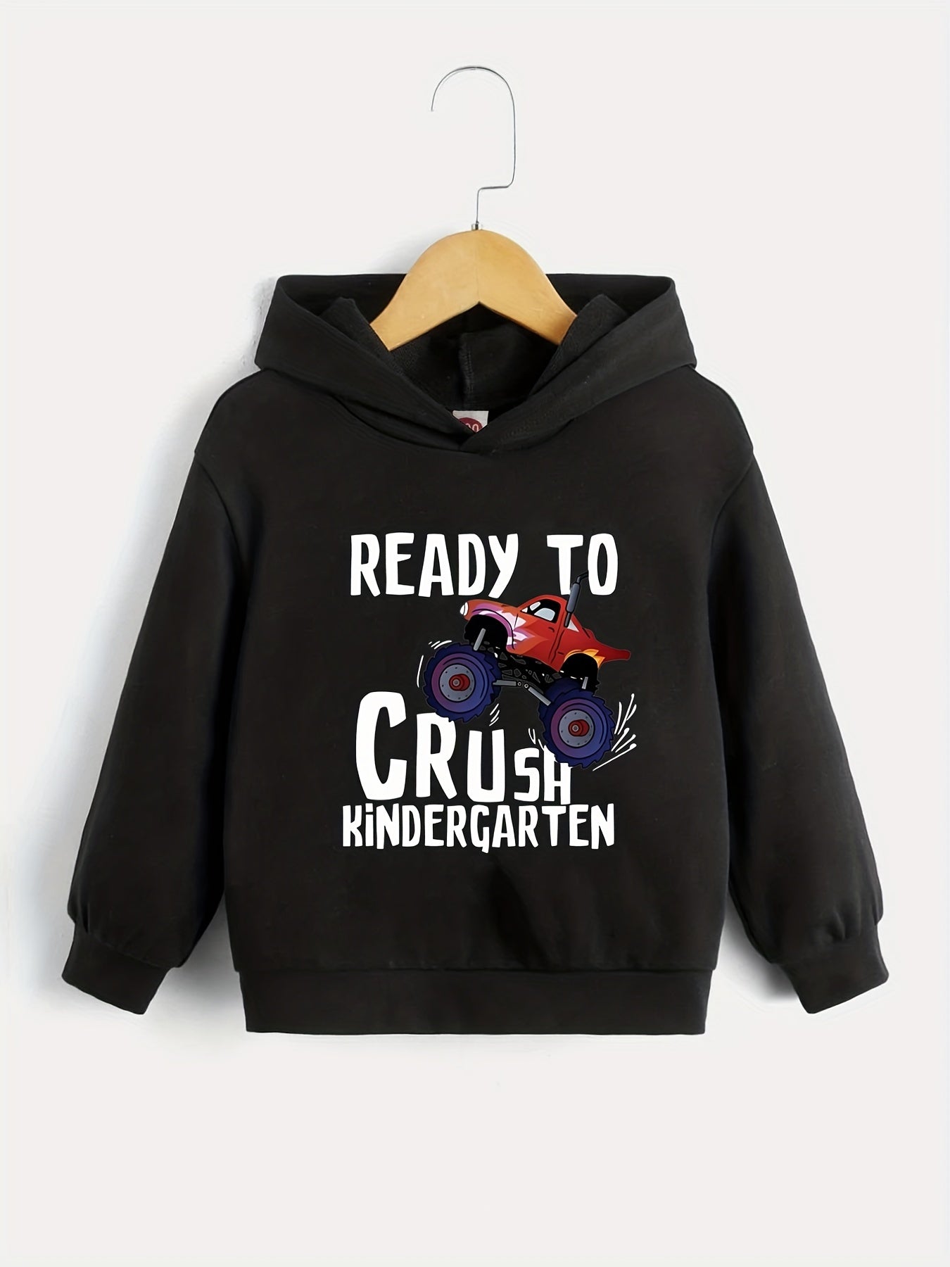 Boys Cartoon Car & Letter Print Hooded Sweatshirt