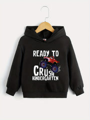 Boys Cartoon Car & Letter Print Hooded Sweatshirt