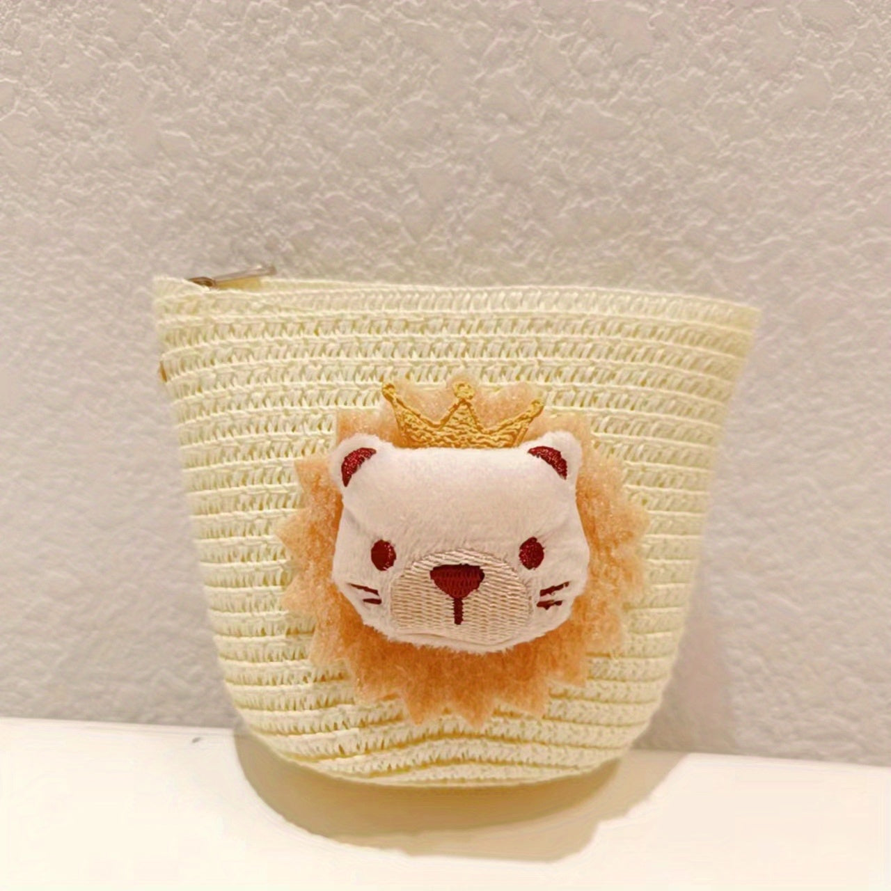 Straw Woven Diagonal Bag Lion Doll Mini Coin Purse