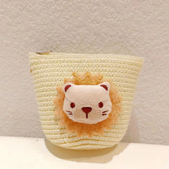 Straw Woven Diagonal Bag Lion Doll Mini Coin Purse