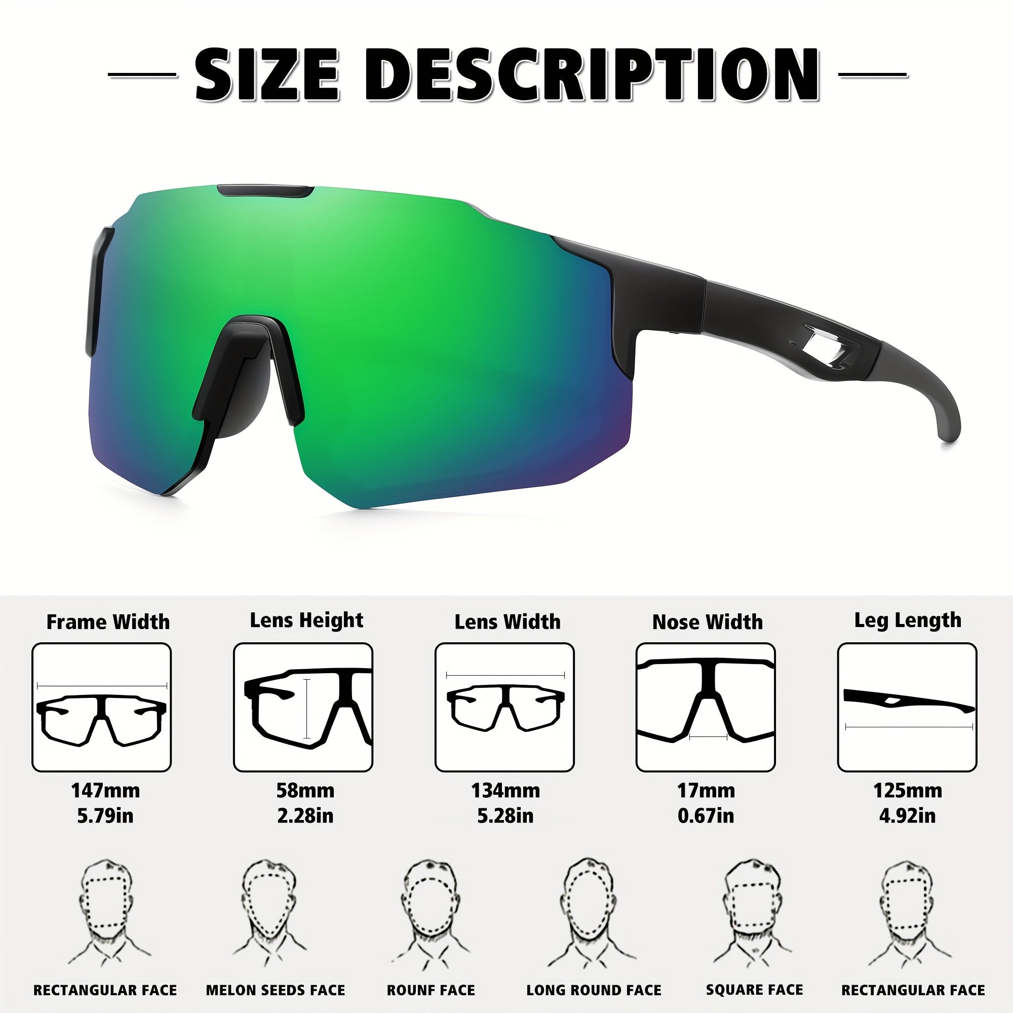 Men's Polarized Square Sunglasses Green Lens UV 400 Protection
