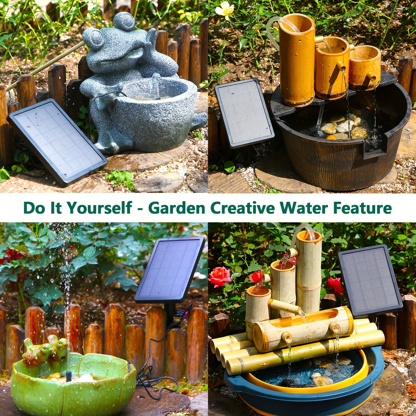 5W Solar Fountain DIY Water Feature with 6 Nozzles