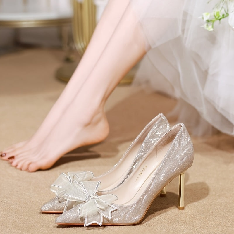 Women's Glitter Bow High Heels Stiletto Pumps