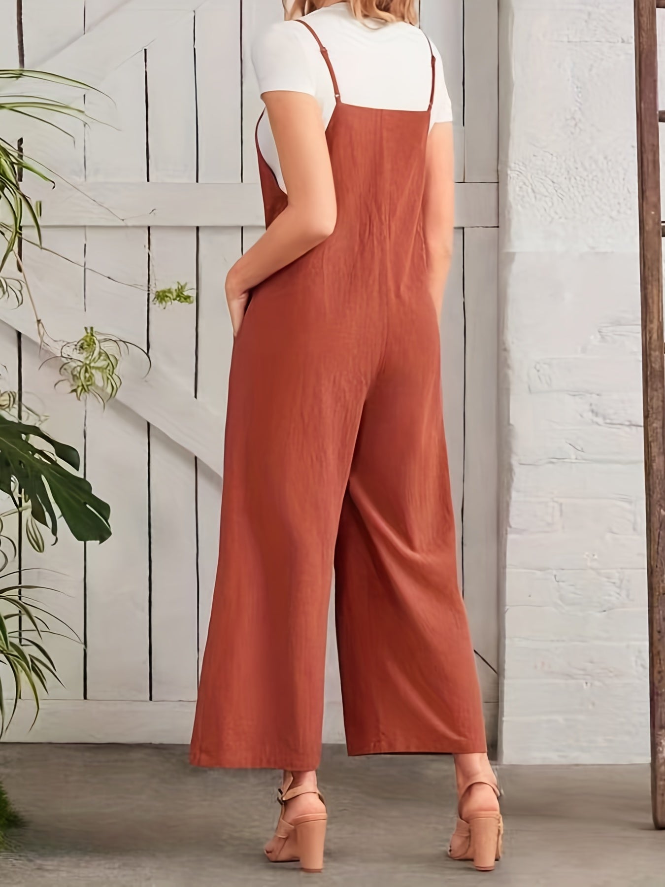 Wide Leg Spaghetti Jumpsuit V Neck Casual Sleeveless