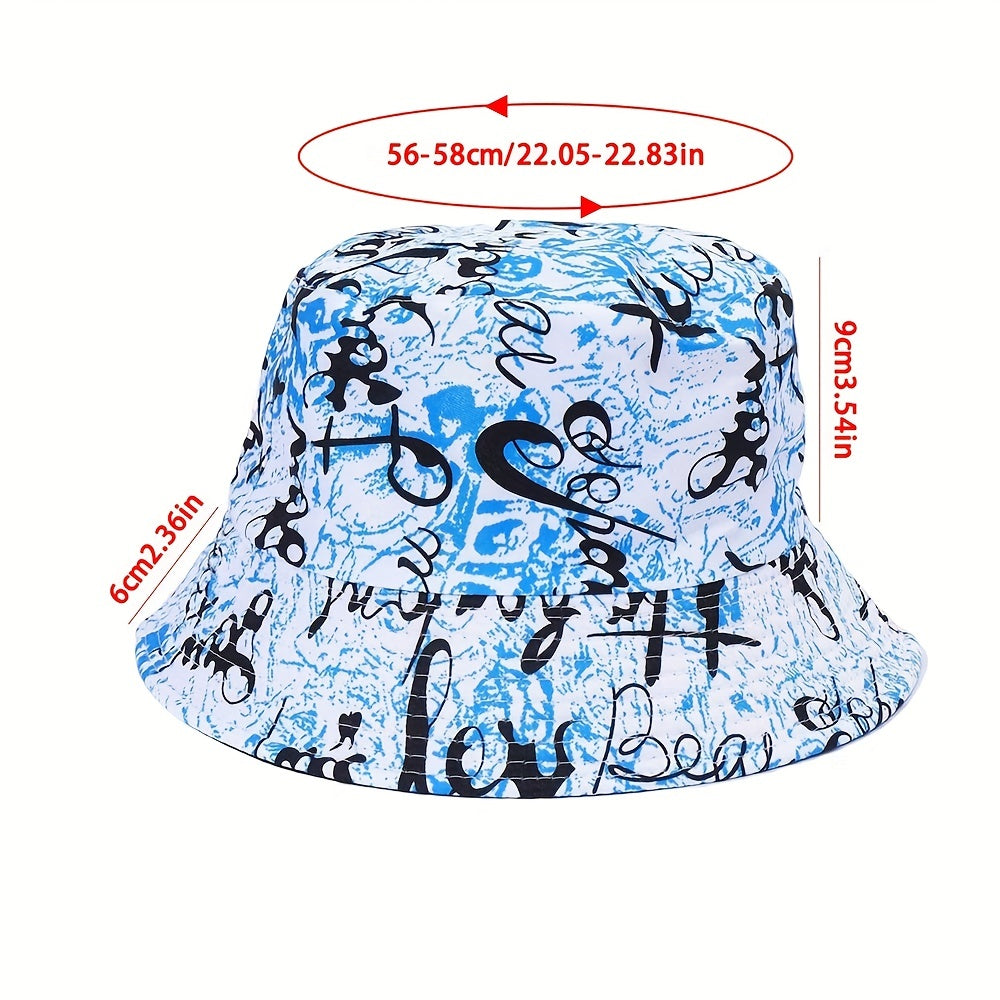 Graffiti Print Bucket Hat Couple Basin Hat Sunscreen Fisherman Cap